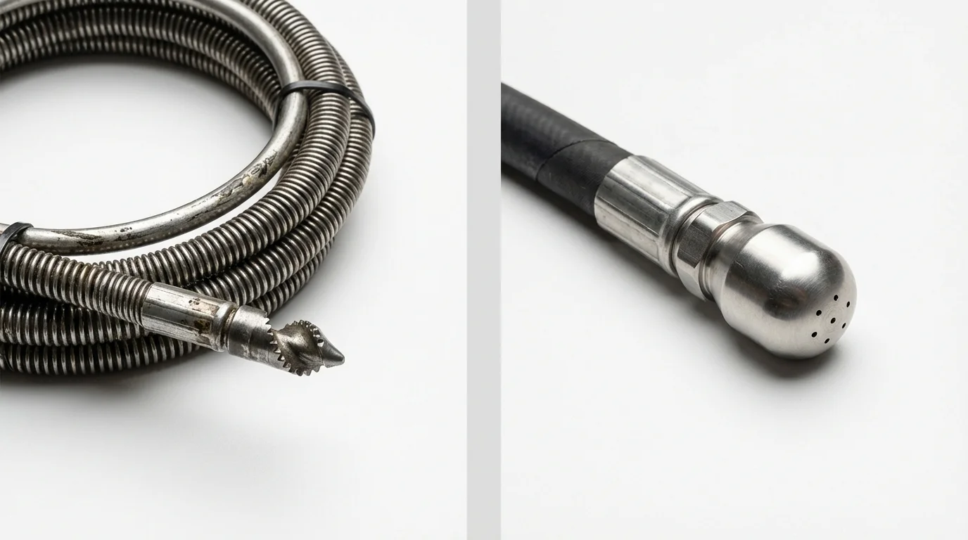 Drain snake cable and hydro jetting nozzle used for drain cleaning in Erwin, NC