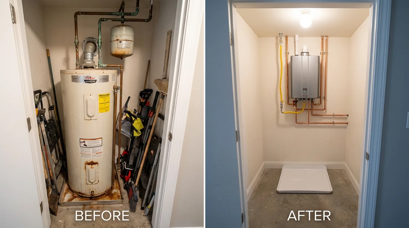Tank water heater versus wall-mounted tankless unit comparison for Erwin, NC homeowners