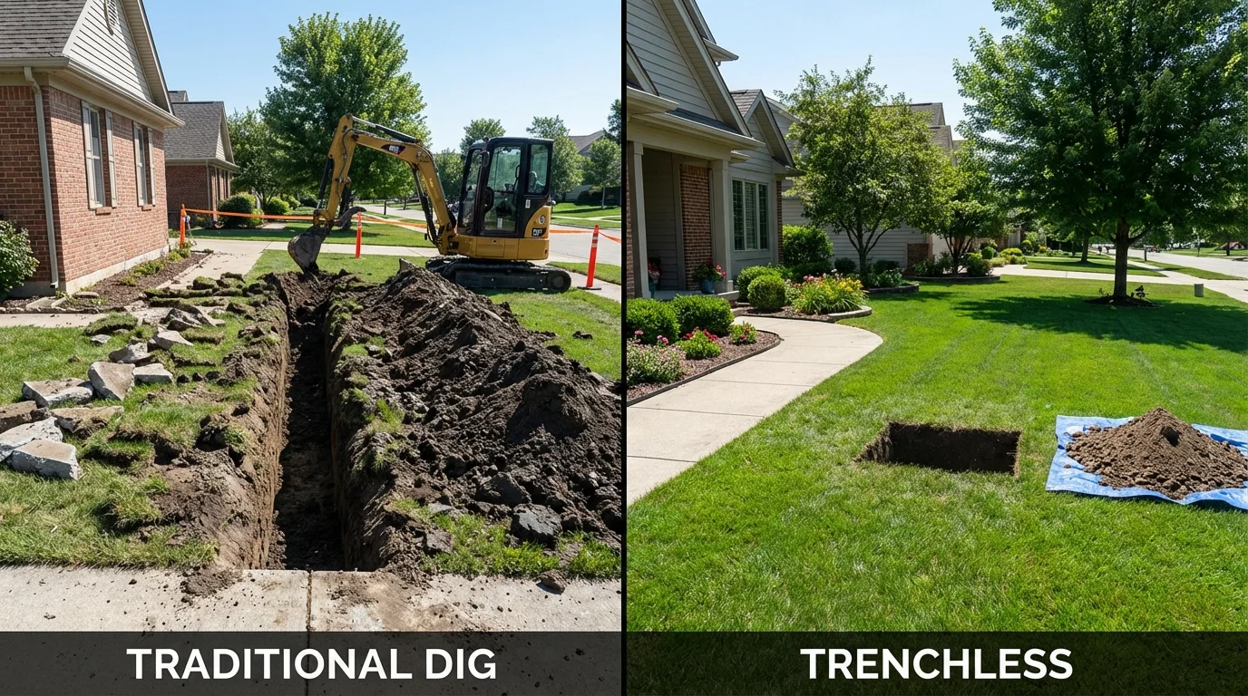 Trenchless sewer repair with minimal yard damage versus traditional excavation in Erwin, NC